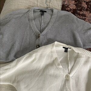 Gray and White Button-Up Cardigans